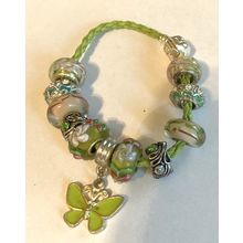 Green Butterfly Braided Green Bracelet with Charms #3945