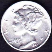 1941 S USA 10 Cents Silver Coin Mercury