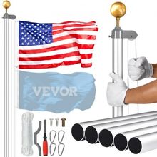 25FT Detachable Flagpole Kit Heavy Duty Aluminum Flag Pole American Silver