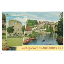 multiview, KNARESBOROUGH, YORKSHIRE used vintage postcard by Dennis 1977 pm =