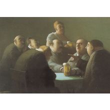 Stammtisch German Pub Argument By Fat Lady Painting Postcard