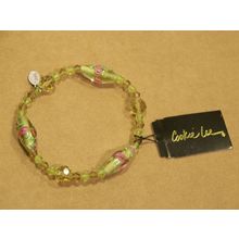 COOKIE LEE GENUINE CRYSTAL STRETCH BRACELET GREEN w/ ROSES NEW WITH TAG