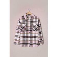 Pink Geometric Plaid Print Pocketed Shirt