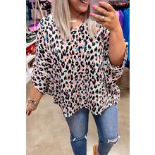 Brown Leopard Print V Neck Batwing Sleeve Plus Size Top