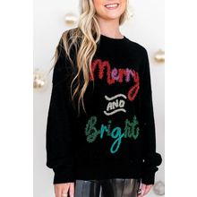 Black Tinsel Merry and Bright Graphic Christmas Sweater