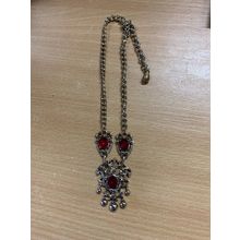 VINTAGE SILVER & RED STONES CHOKER BIB NECKLACE 24 GRAMS 17cm LONG (P3)