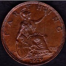 1929 Great Britain 1 Farthing Coin
