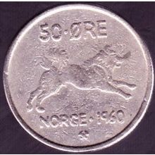 1960 Norway 50 Ore Coin
