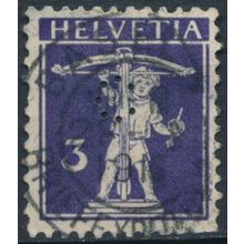 William Tell's Son: 3c Type II c Perfin - Switzerland 1909 - FH - MiNr 112II