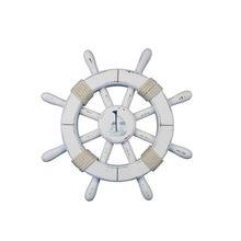 Pack Of 2] Rustic White Decorative Ship Wheel With Sailboat 12""