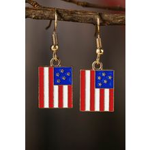 Dark Blue American Flag Print Patriotic Hook Earrings