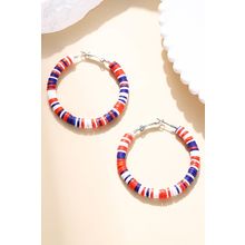 Fiery Red Patriotic Multicolored Bead Hoop Earrings