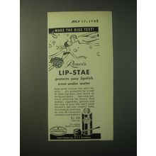 1948 Renoir Lip-Stae Ad - Protects your lipstick even under water