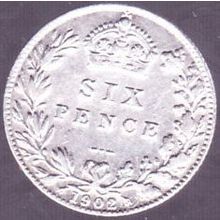 1902 Great Britain 6 Pence Silver Coin