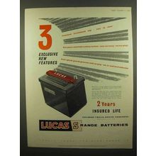 1959 Lucas S Range Batteries Ad - 3 Exclusive Features