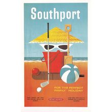 British Railways Southport Holiday Train Travel Poster Postcard