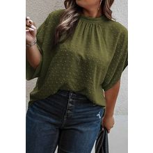 Moss Green Plus Size Swiss Dot Mock Neck Tied Nape Top