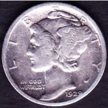 1929 USA 10 Cents Silver Coin Mercury