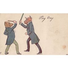Pay Day 2x Dog Dressed in Suits Umbrellas Fighting Old Politics Comic Postcard