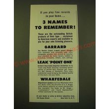 1950 British Industries Corp Ad - Garrard Leak Point One Wharfedale