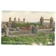 THE TOWER & TOWER BRIDGE, LONDON vintage unused postcard by J Salmon =