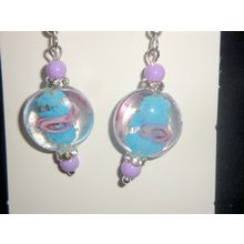 Turquoise & orchid clear in glass with clear crystals hook earrings