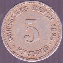 1898 A Germany 5 Pfennig Coin