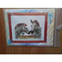 Zebras Cross Stitch Kit By Lesur 13 x 17 cm. Cotton Fabric and Yarn