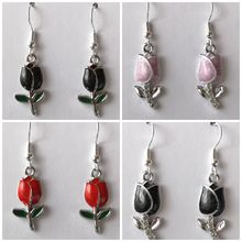 Drop / Dangle Drop Tulip Flower Earrings Silver plated Hooks