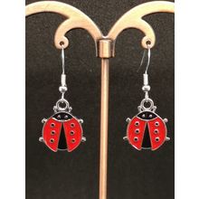 Handmade Red Ladybird Earrings Novelty/ Fun Silver Plated Wires