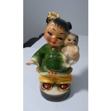 Vintage Josef Originals Wee Lin Little Girl with Dog Figurine – 5″ Tall