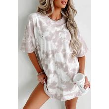 White Tie-dye Round Neck Short Sleeve Top