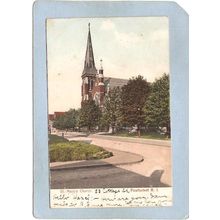 Rhode Island Pawtucket Postcard St Mary's Church Street Scene Intersection~1109