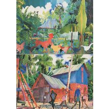 Seychelles Plantation Copra Workers 2x Painting Postcard s