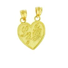 I Love You Split Break Valentines 2pcs Heart Pendant Charm Real 14k Yellow Gold