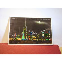 TOWN HALL, BLACKPOOL ILLUMINATIONS, unused vintage postcard RP c.1933 =