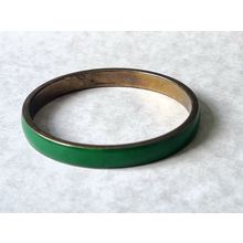 Vintage Brass Bangle, Forest Green Enamel