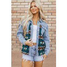 Blue Aztec Printed Denim Jacket