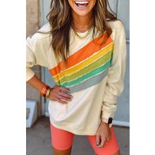 Apricot Rainbow Colorblock Striped Pullover Sweatshirt