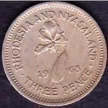 1963 Rhodesia & Nyasaland 3 Pence Coin