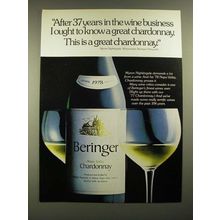 1980 Beringer Chardonnay Wine Ad - Years in the Wine Business