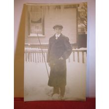 OUTSIDE ETHEL'S UNKNOWN HOUSE IN THE SNOW CANADA antique postcard dated 1916 =