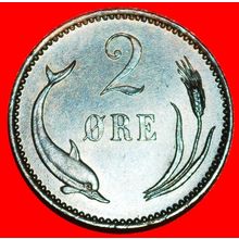 Ⰶ 2 SOLD DOLPHIN (1874-1906): DENMARK ★ 2 ORE 1897! ★LOW START★NO RESERVE