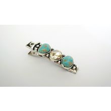 Small turquoise blue stone and crystal metal alligator hair clip medium thin