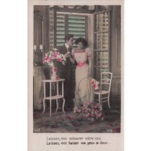 Kissing Eyes Lovers Secret Spy Code Glamour Old Romantic Postcard