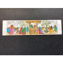 ICOLLECTZONE US Palau 382 Christmas Strip of five XF NH (A500a)