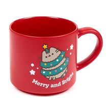 Christmas Cat Porcelain Mug 9 CM Merry & Bright Red Ceramic Microwave Safe Gift