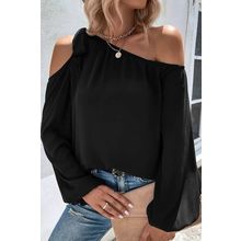 Black Knotted Asymmetric Off Shoulder Blouse