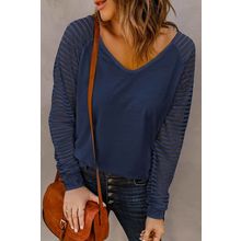 Blue Sheer Stripe V-Neck Top