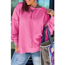 Bonbon Spiral Ribbed Exposed Seam Detail Plus Size Long Sleeve Top